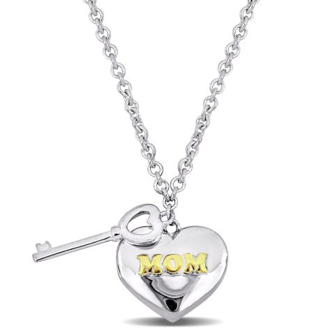 Mimi & Max Heart and Key Charm Mother’s Day Necklace in Sterling Silver – 16+2 in