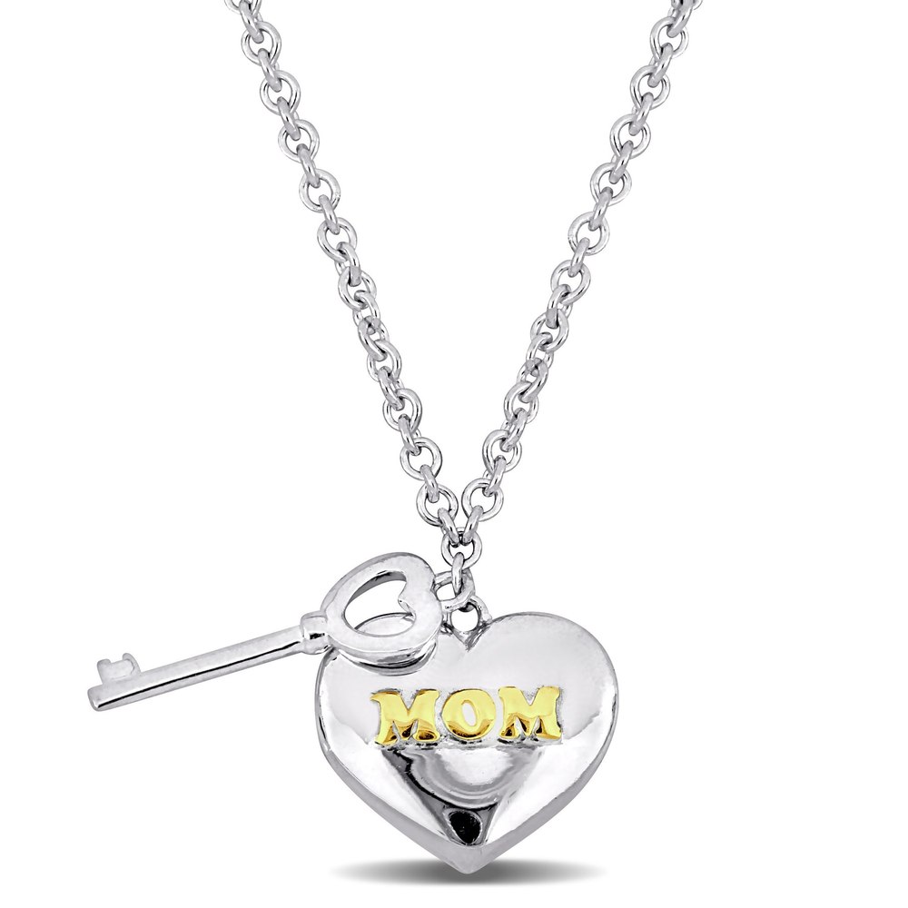 Mimi & Max Heart and Key Charm Mother’s Day Necklace in Sterling Silver – 16+2 in