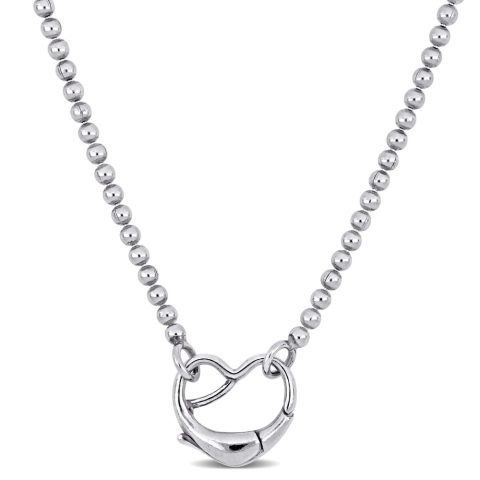 Mimi & Max Bead Necklace with Heart Clasp in Sterling Silver – 18 in