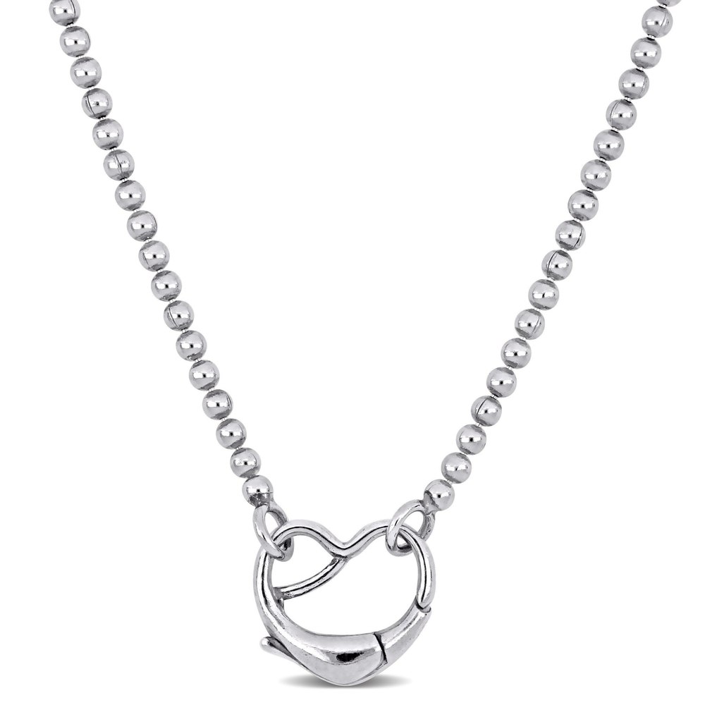 Mimi & Max Bead Necklace with Heart Clasp in Sterling Silver – 18 in