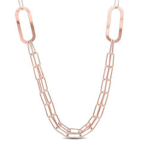 Mimi & Max Paperclip Chain Necklace in Rose Plated Sterling Silver – 37 in