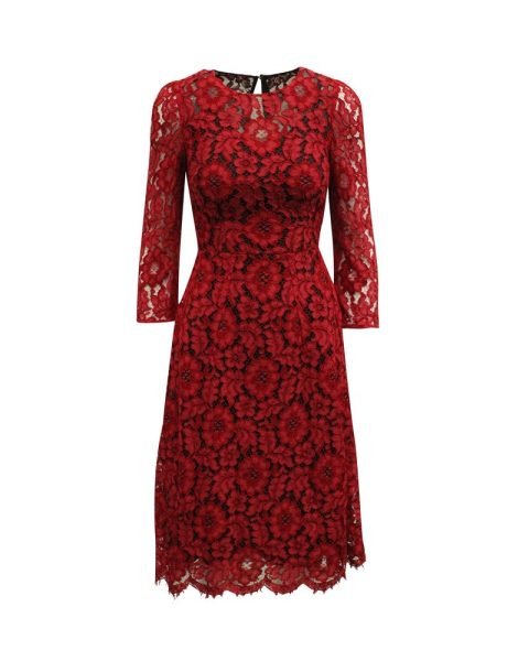 Dolce and Gabbana Lace Midi Dress in Red Rayon 7703682613308