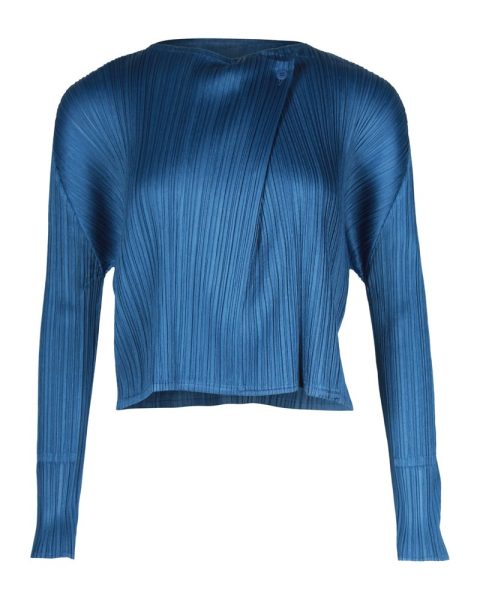 Pleats Please Plissé Effect Cardigan in Blue Polyester 7703682875452