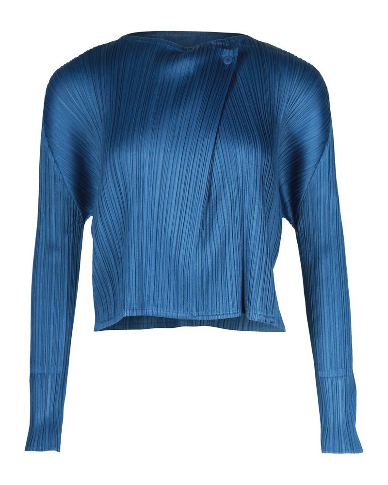 Pleats Please Plissé Effect Cardigan in Blue Polyester 7703682875452