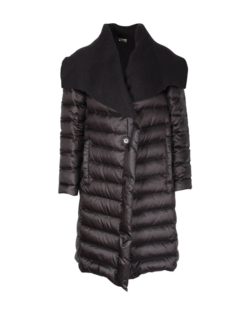 Issey Miyake Knit Collar Down Coat in Black Nylon 7703683072060
