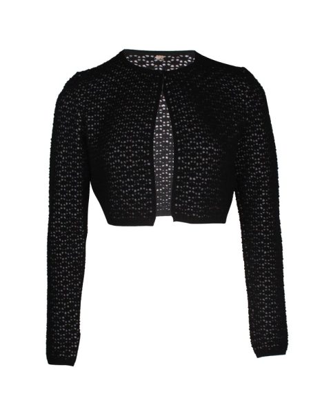 Alaia Perforated Cropped Cardigan in Black Wool 7703682744380