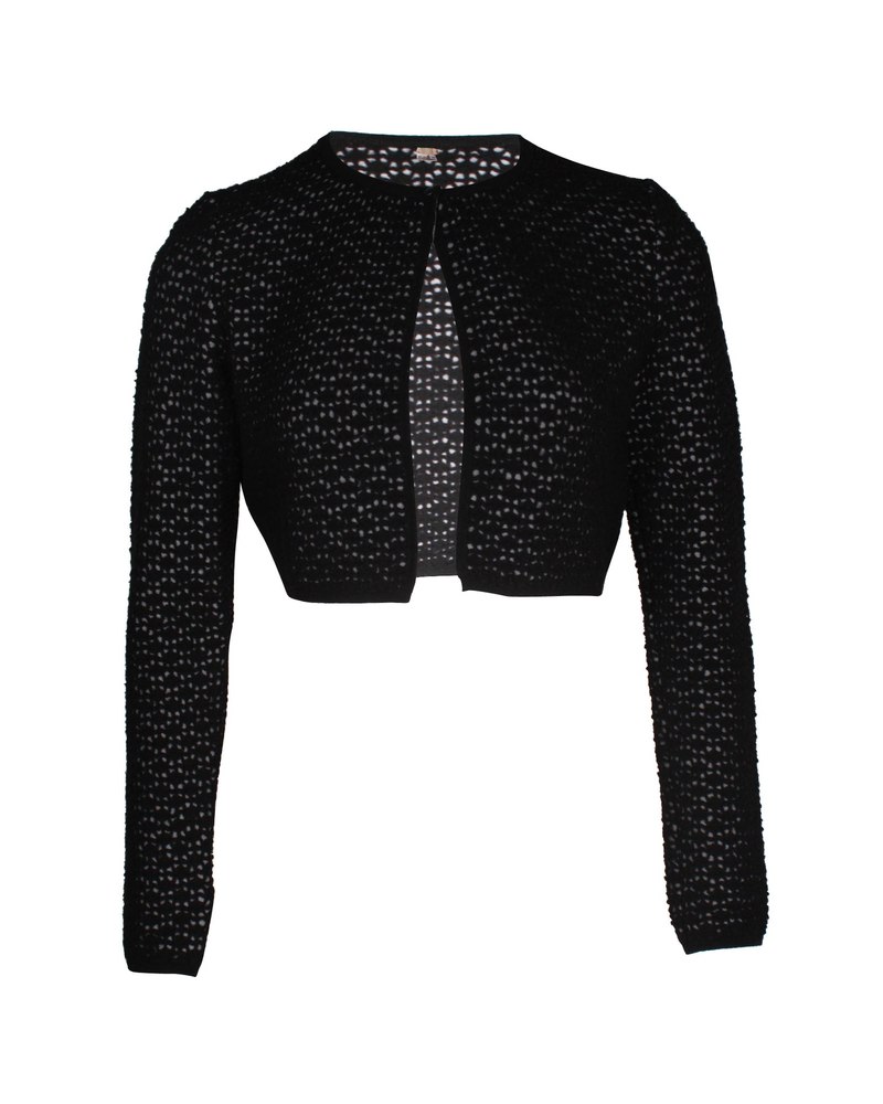 Alaia Perforated Cropped Cardigan in Black Wool 7703682744380