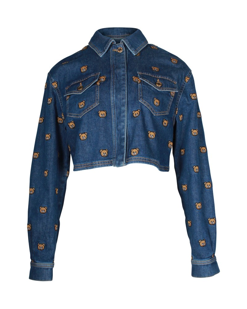 Moschino Teddy Bear Embroidered Denim Jacket In Blue Cotton 7703683399740