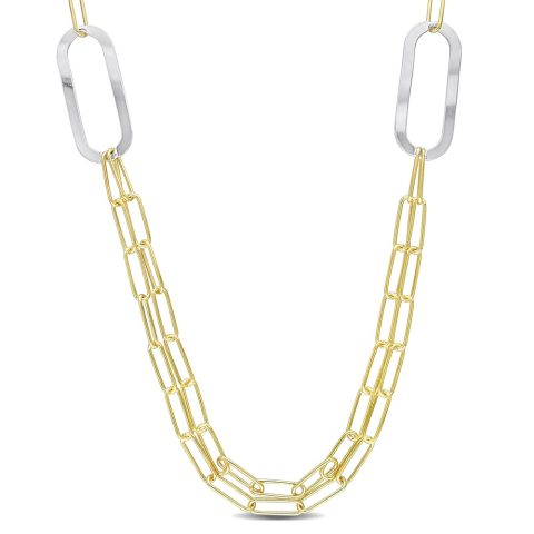Mimi & Max Two-Tone Paperclip Chain Necklace in Sterling Silver – 37 in