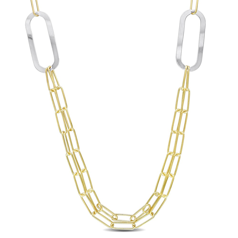 Mimi & Max Two-Tone Paperclip Chain Necklace in Sterling Silver – 37 in