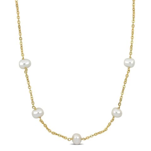 Mimi & Max 9-10mm Cultured Freshwater Pearl Station Necklace in Yellow Silver – 18+2 in