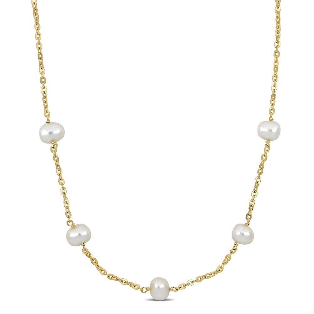 Mimi & Max 9-10mm Cultured Freshwater Pearl Station Necklace in Yellow Silver – 18+2 in