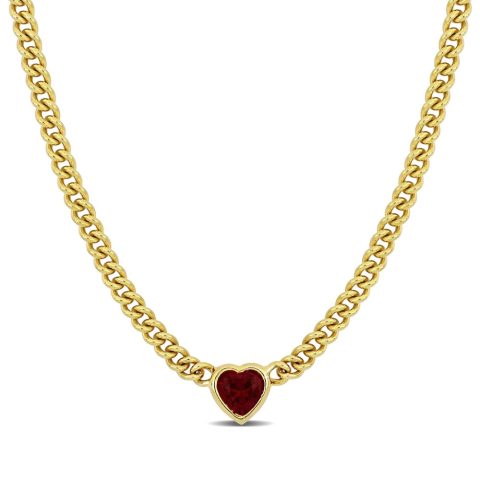Mimi & Max 2 7/8 CT TGW Heart Shaped Created Ruby Curb Link Necklace in Yellow Silver – 18 in