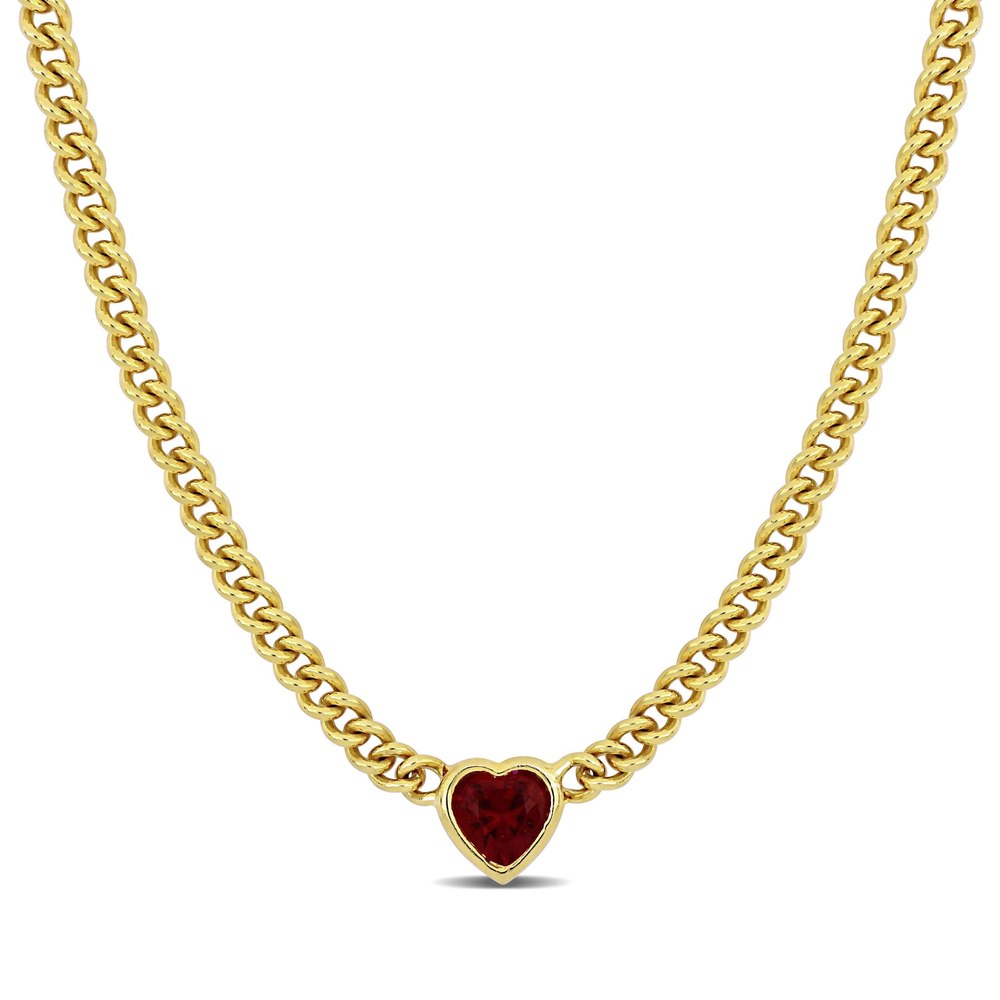 Mimi & Max 2 7/8 CT TGW Heart Shaped Created Ruby Curb Link Necklace in Yellow Silver – 18 in