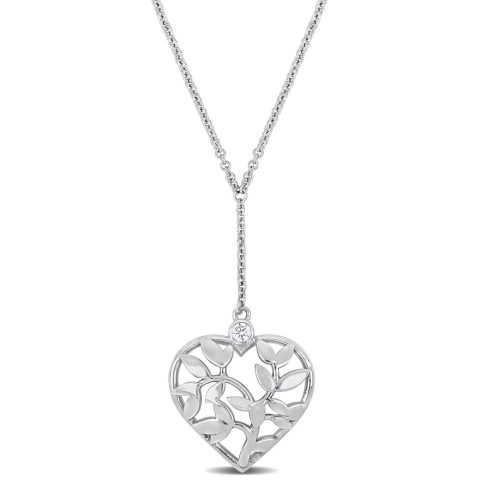 Mimi & Max Cubic Zirconia Heart Drop Necklace in Sterling Silver – 16+2 in