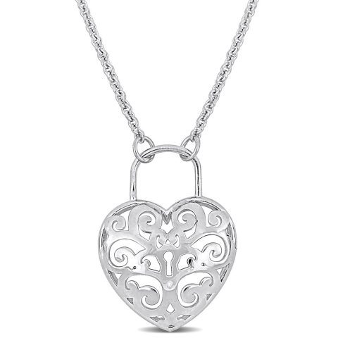Mimi & Max Heart Lock Necklace with Chain in Sterling Silver – 16+3 in
