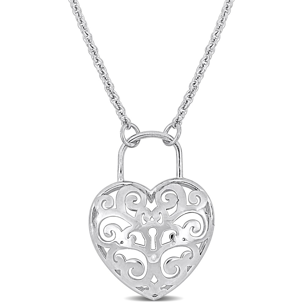 Mimi & Max Heart Lock Necklace with Chain in Sterling Silver – 16+3 in
