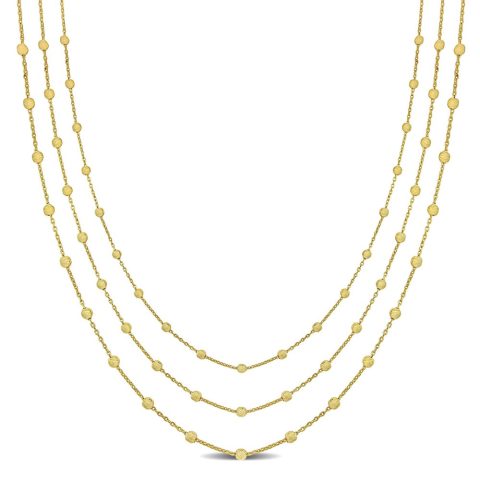 Mimi & Max 3-Strand Station Ball Necklace in Yellow Plated Sterling Silver – 16+2 in