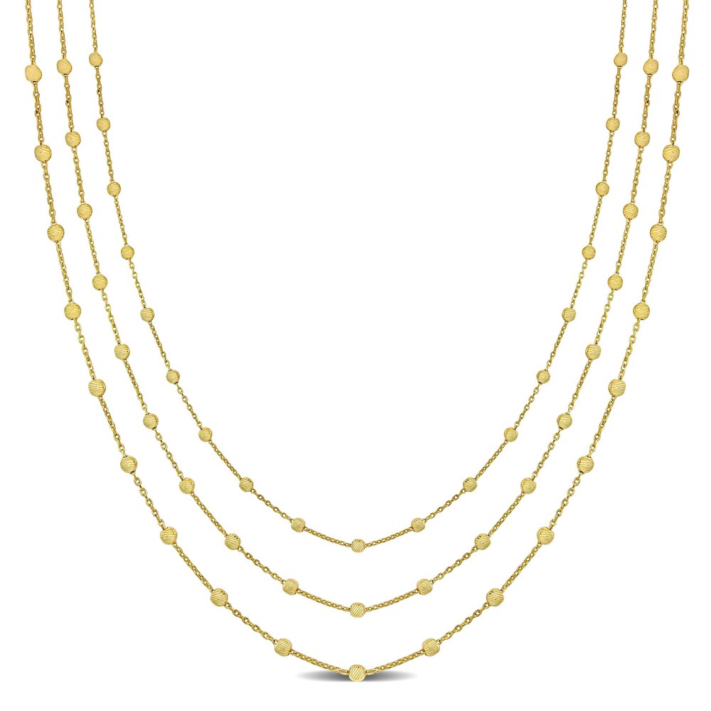 Mimi & Max 3-Strand Station Ball Necklace in Yellow Plated Sterling Silver – 16+2 in
