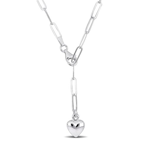 Mimi & Max 2.6mm Heart Charm Lariat Oval Link Necklace in Sterling Silver – 16 in 7228267987004