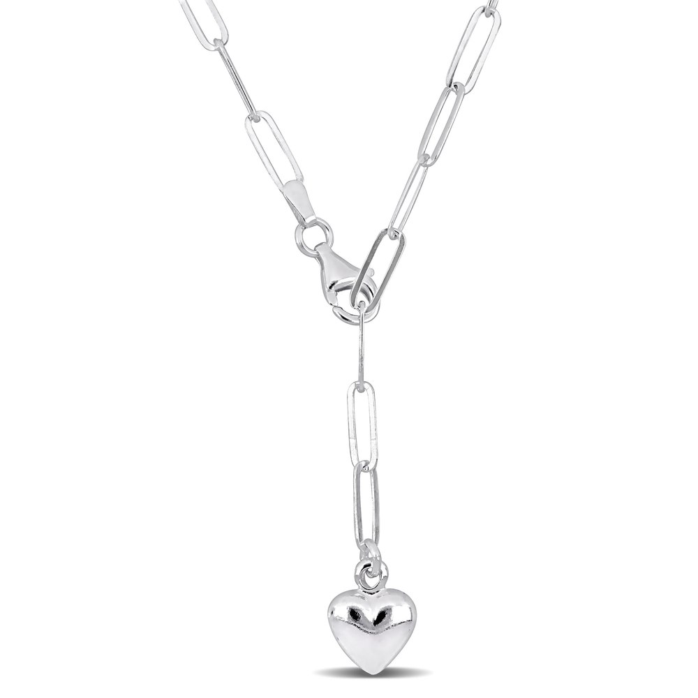 Mimi & Max 2.6mm Heart Charm Lariat Oval Link Necklace in Sterling Silver – 16 in 7228267987004