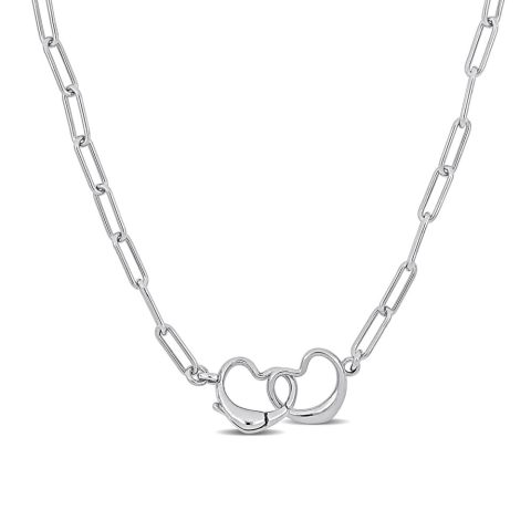 Mimi & Max Paper Clip Link Necklace with Double Heart Clasp in Sterling Silver – 20 in