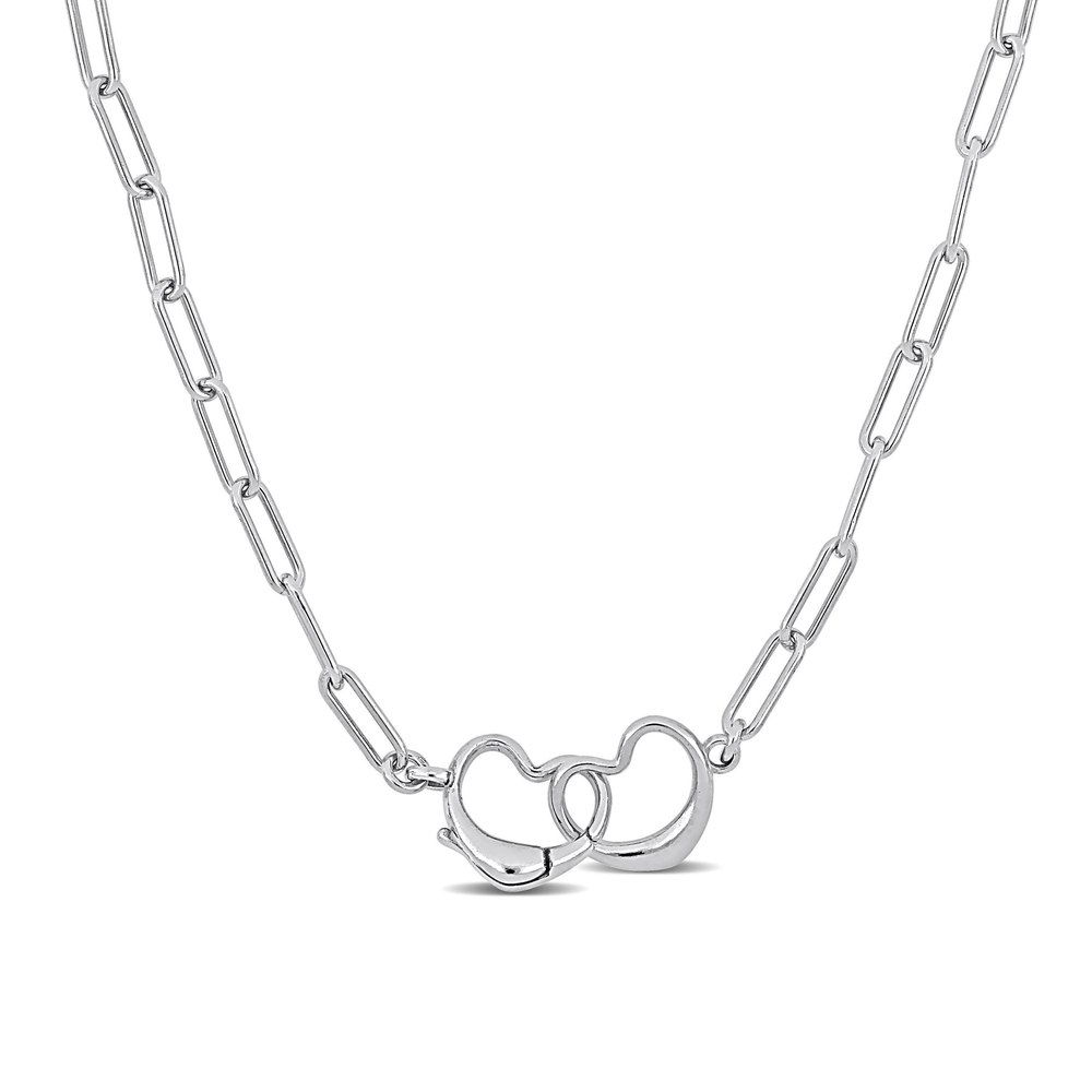 Mimi & Max Paper Clip Link Necklace with Double Heart Clasp in Sterling Silver – 20 in