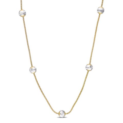 Mimi & Max 6mm White Ball Station Chain Necklace in Yellow Plated Sterling Silver – 16 in
