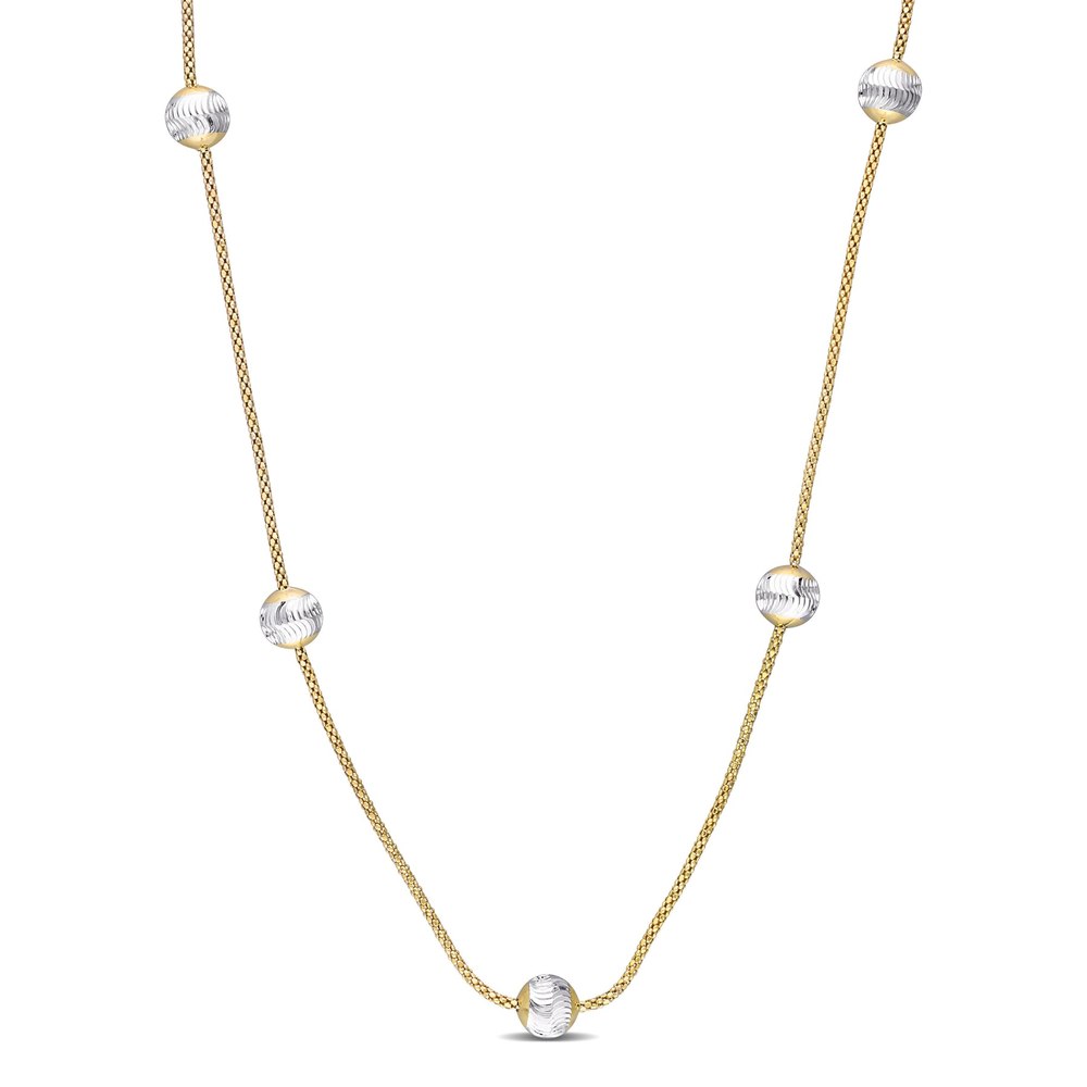 Mimi & Max 6mm White Ball Station Chain Necklace in Yellow Plated Sterling Silver – 16 in