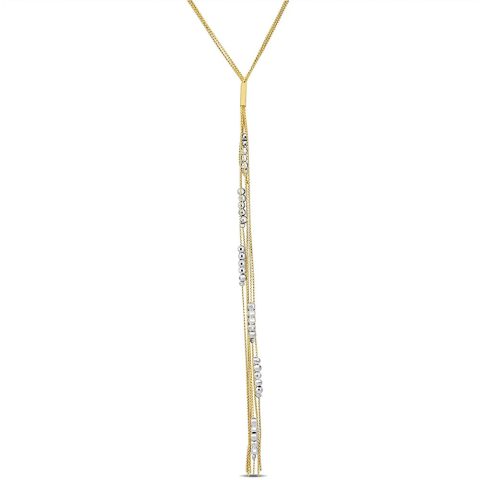 Mimi & Max Diamond Cut Beaded Lariat Necklace in Two-Tone Yellow and White Sterling Silver-17 in
