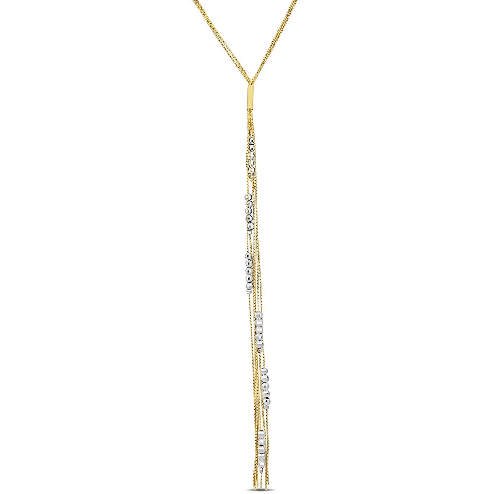 Mimi & Max Diamond Cut Beaded Lariat Necklace in Two-Tone Yellow and White Sterling Silver-17 in