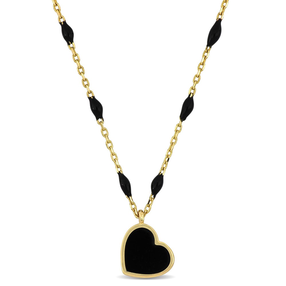 Mimi & Max Black Enamel Heart Station Necklace in 14K Yellow Gold – 16+2 in