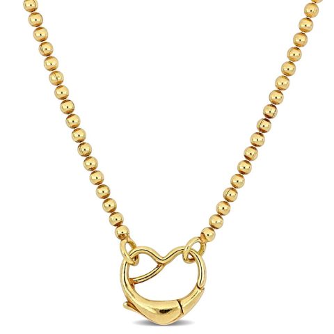 Mimi & Max Bead Necklace with Heart Clasp in Yellow Sterling Silver – 18 in