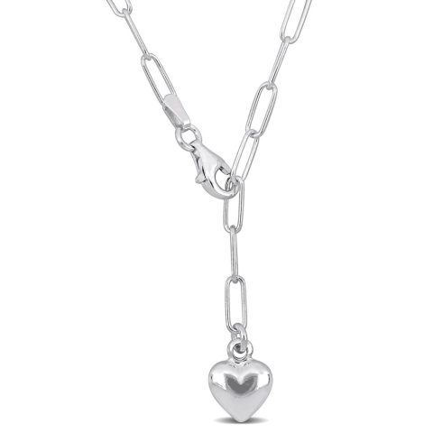 Mimi & Max 3mm Heart Charm Lariat Oval Link Necklace in Sterling Silver – 16 in