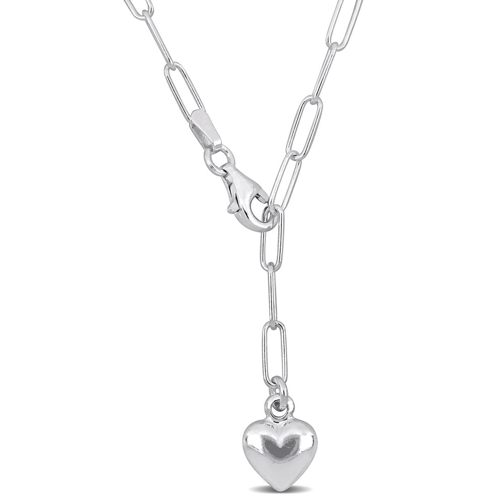 Mimi & Max 3mm Heart Charm Lariat Oval Link Necklace in Sterling Silver – 16 in