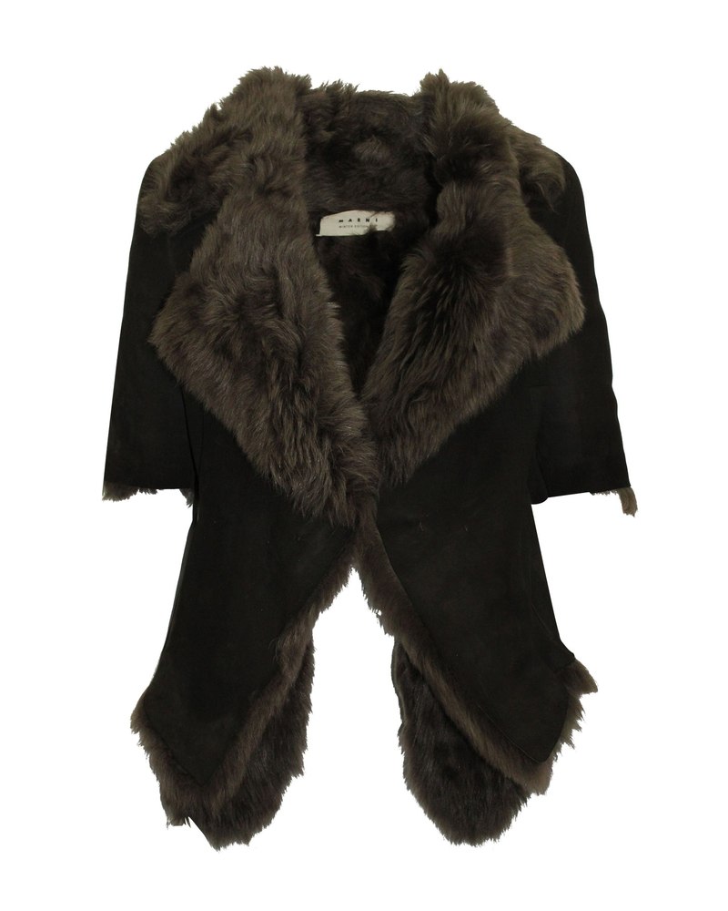 Marni Fur Winter Coat in Olive Green Wool 7703683825724
