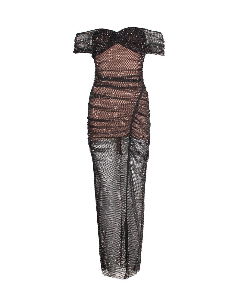 Self-Portrait Fishnet-Effect Midi Dress in Black Polyester 7703684218940