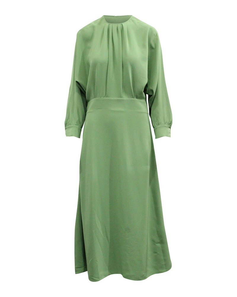 Victoria Beckham Pleated A-Line Dress in Green Polyester 7703684022332