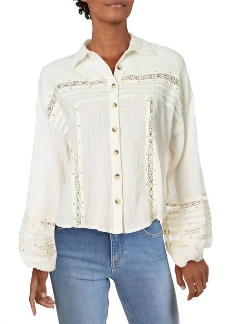 Star Print Button Down Top In Ivory 7803997192252