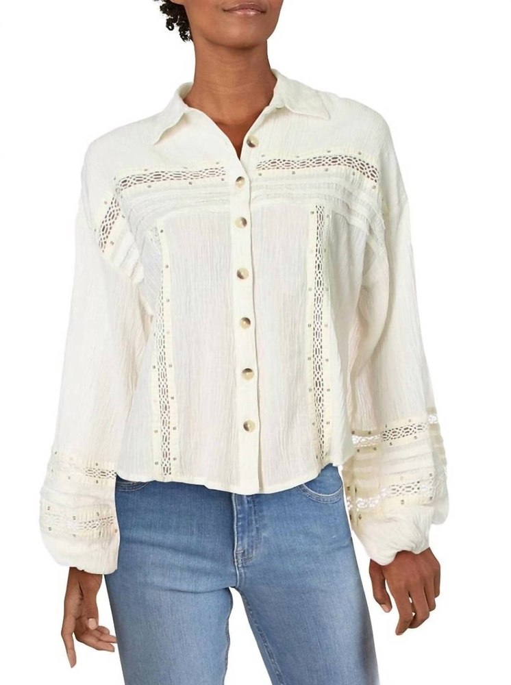 Star Print Button Down Top In Ivory 7803997192252