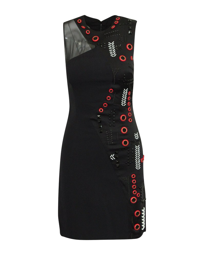 Versace Beaded Sleeveless Dress in Black Acetate 7703685627964