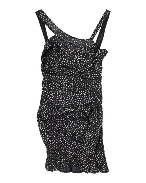 Isabel Marant Sequin Ruffle One Shoulder Dress in Black Cotton