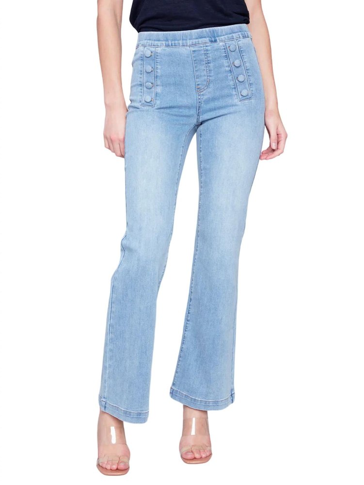 Flare Pants With Decorative Buttons In Light Blue 7803998765116