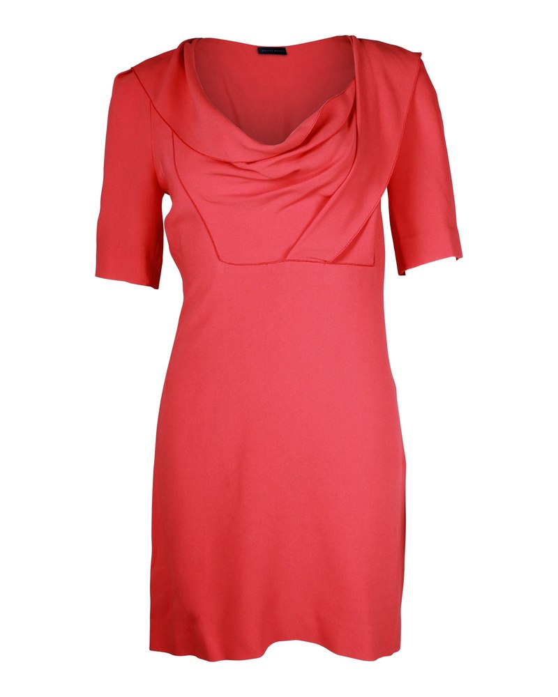 Roland Mouret Cowl Neck Mini Dress in Coral Viscose 7703686676540
