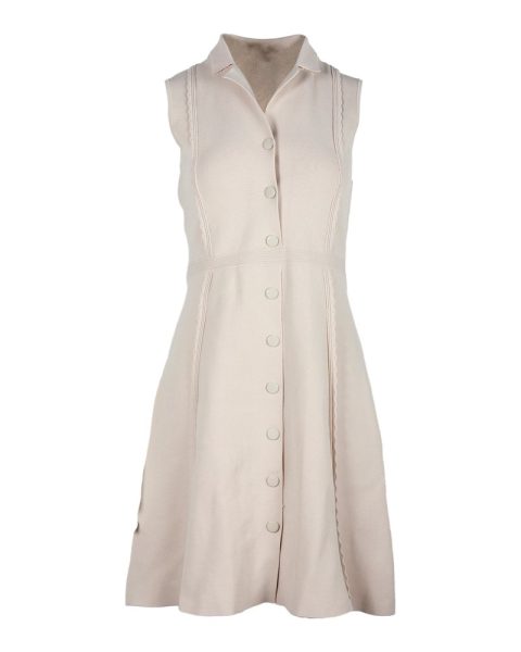 Sandro Johane Scalloped Trim Knit A-line Dress In Beige Viscose 7703686545468
