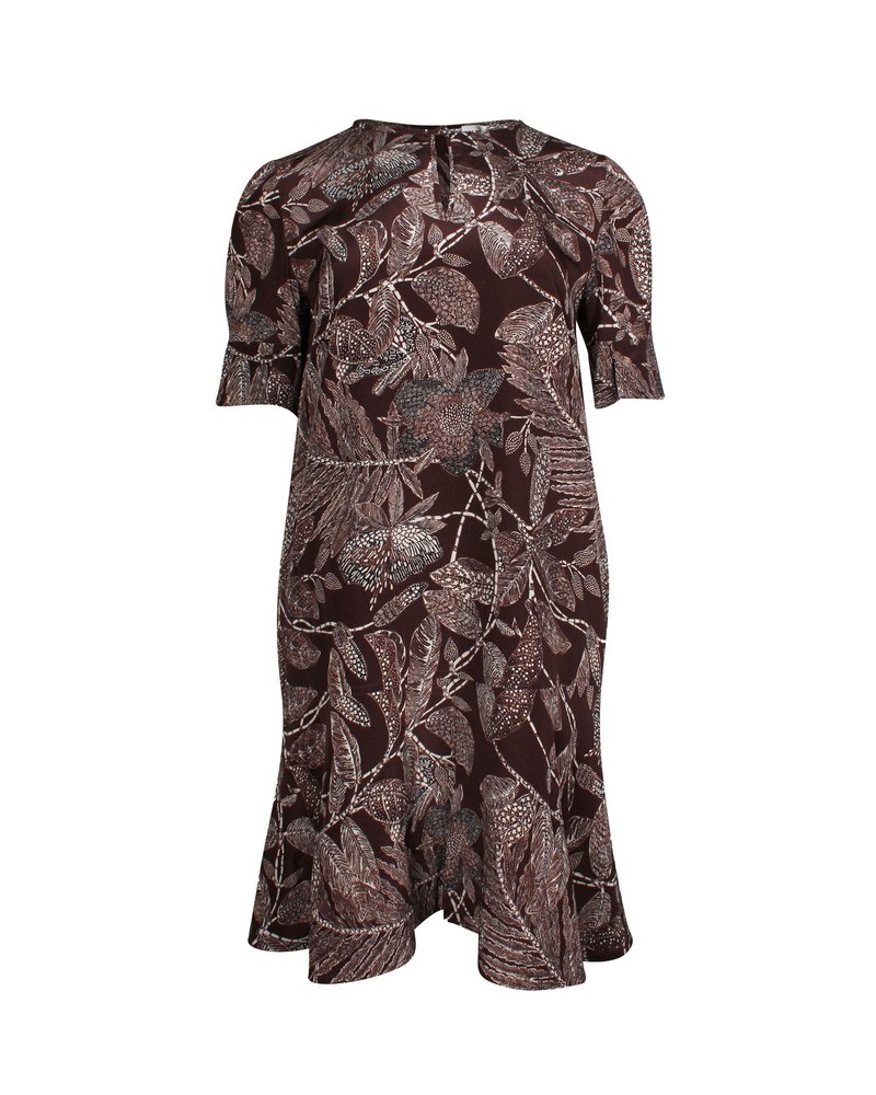 Chloe Flared Skirt Floral Dress in Brown Silk 7703686447164