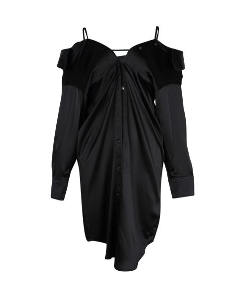 Alexander Wang Off Shoulder Shirt Dress in Black Silk 7703687135292