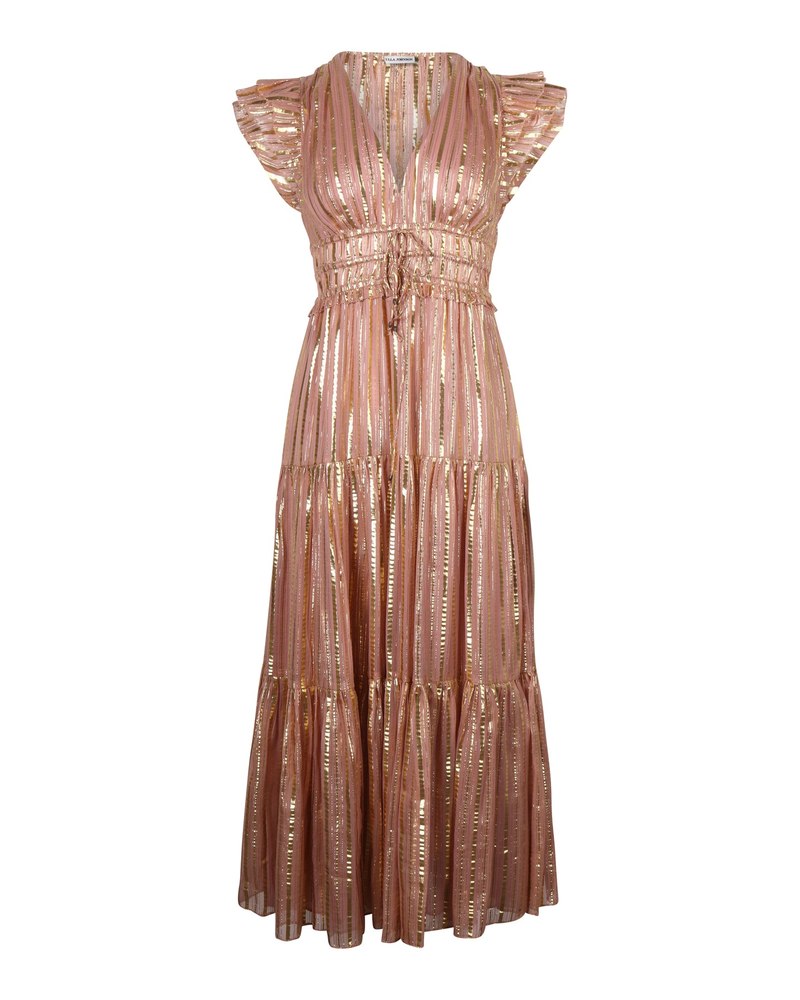 Ulla Johnson Justyne Tiered Midi Dress in Pink Silk 7703687233596