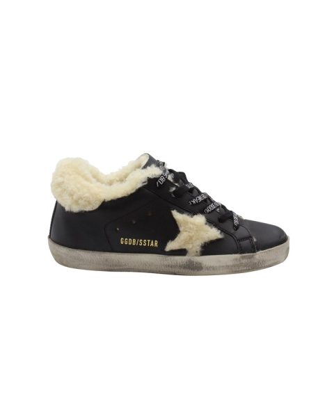 Golden Goose Super-Star Sneakers with Shearling Inserts in Black Leather 7703687430204