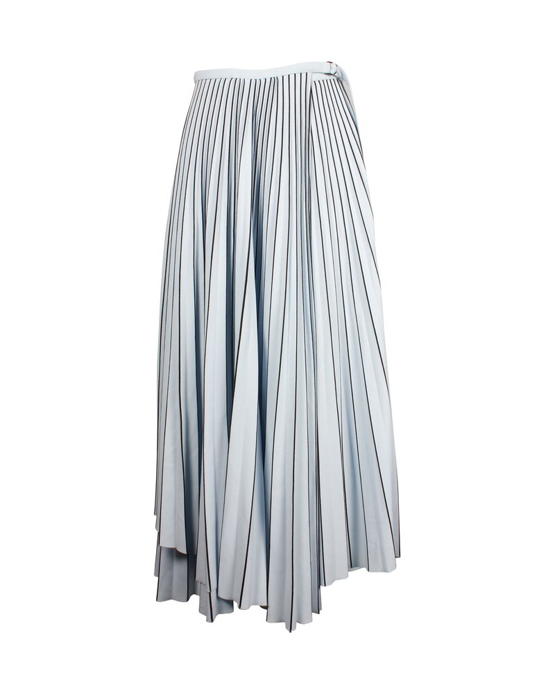 Proenza Schouler Pleated Line Printed A-Line Midi Skirt in Powder Blue Triacetate 7703687561276